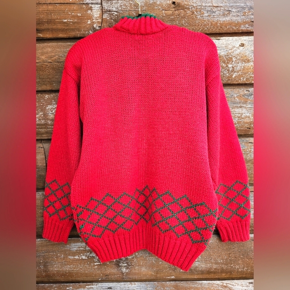 Vintage Karen Scott Red Wreath Christmas Sweater Embroidered 3D Poms High Neck - Picture 9 of 11